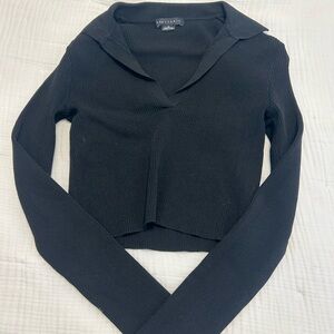 Sanctuary Black Ribbed V-Neck Long Sleeve Top